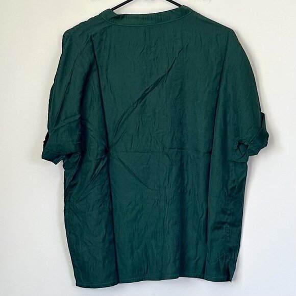 Retro Green Button Up Rolled Short Sleeve Blouse - Size: Medium - Picture 6 of 6